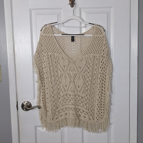 Y2K‎ Windsor Bohemian Crochet Fringe Open Side V-Neck Shawl Top Size S/M - Picture 1 of 8